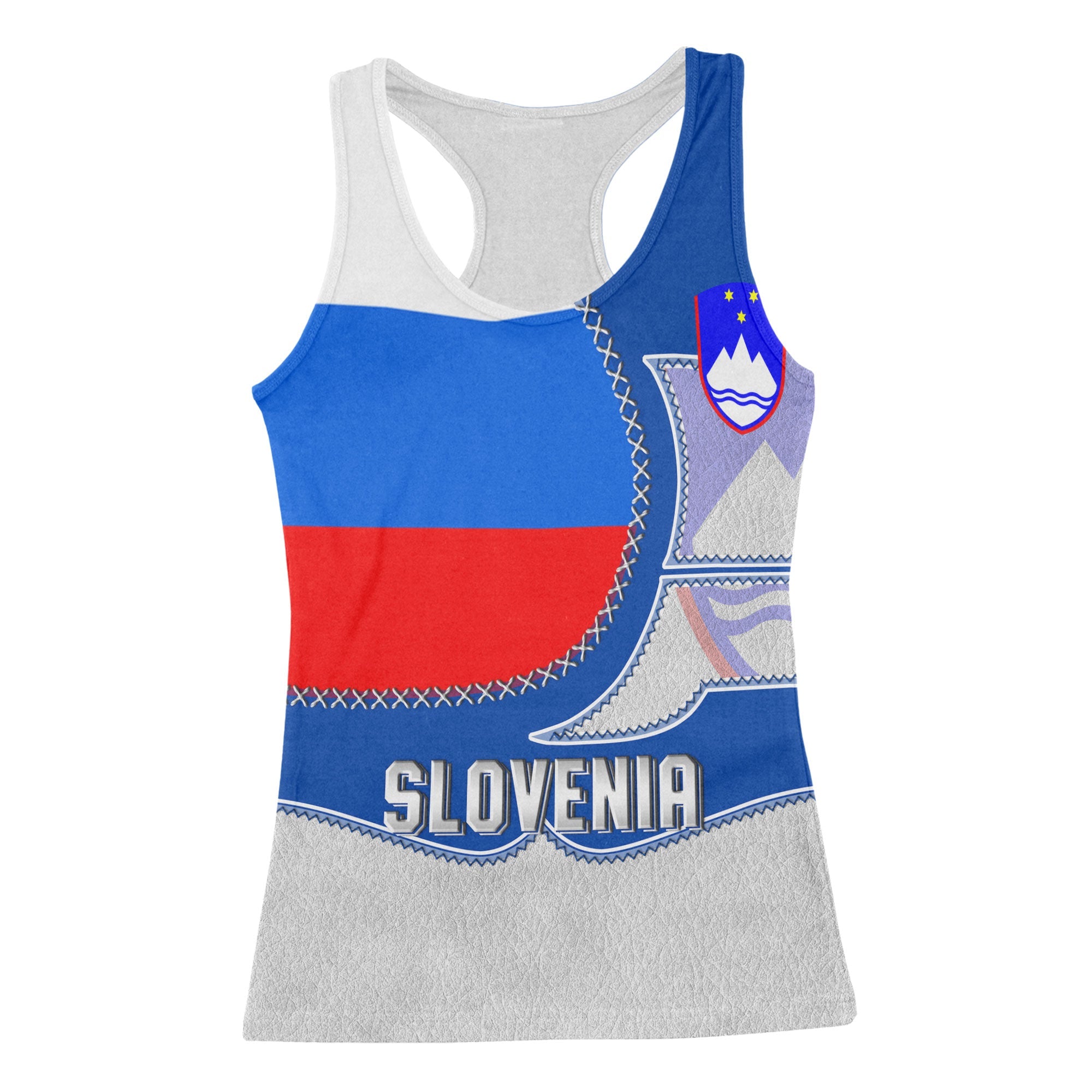 Slovenia Women Tank Top Flag & Coat Of Arms Leather Style