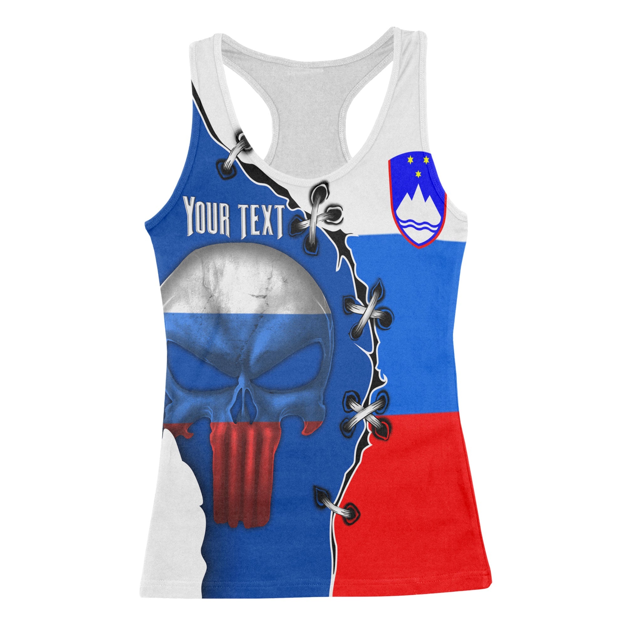 Slovenia Women Tank Top Flag & Coat Of Arms Skull Style