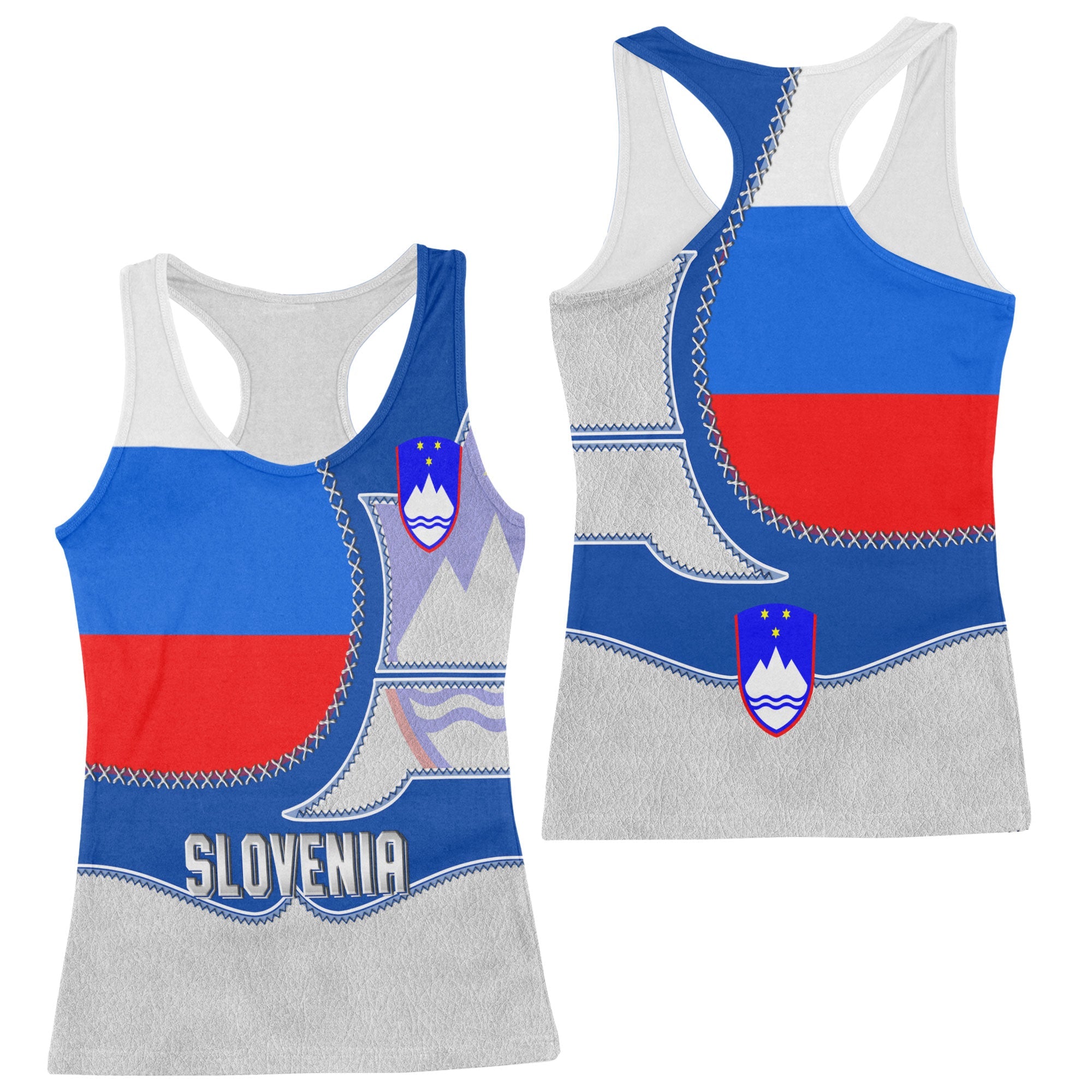 Slovenia Women Tank Top Flag & Coat Of Arms Leather Style