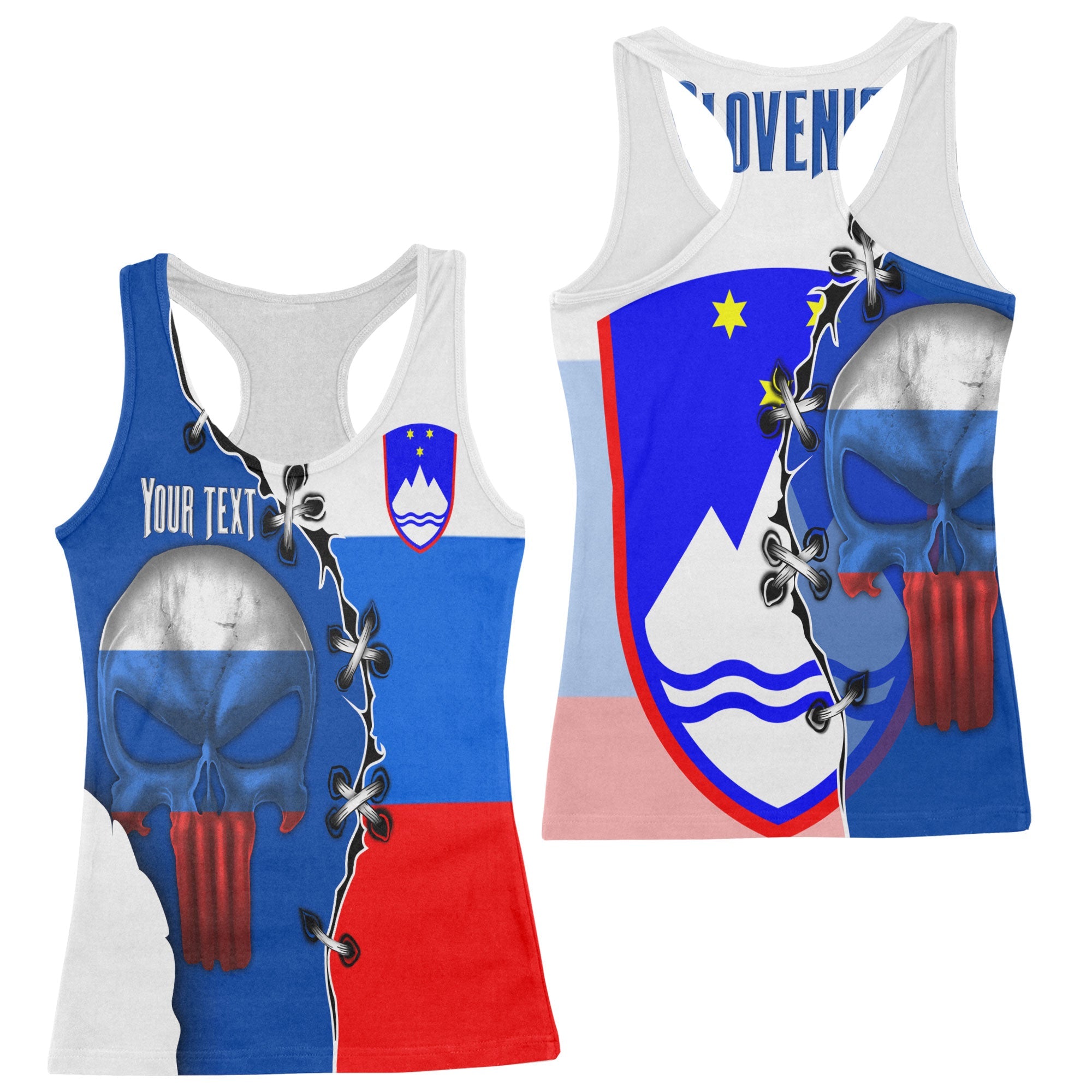 Slovenia Women Tank Top Flag & Coat Of Arms Skull Style