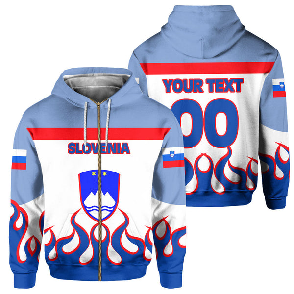 Slovenia Zip Hoodie Flag & Coat Of Arms Fire Hockey Style