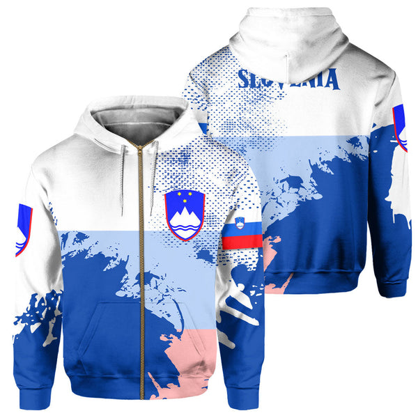 Slovenia Zip Hoodie Flag & Coat Of Arms Paint Style