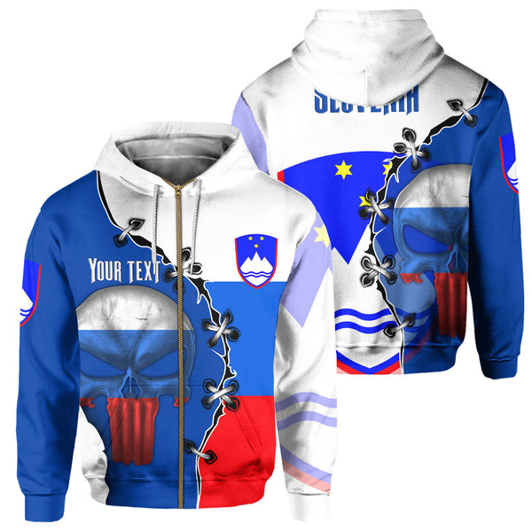 Slovenia Zip Hoodie Flag & Coat Of Arms Skull Style