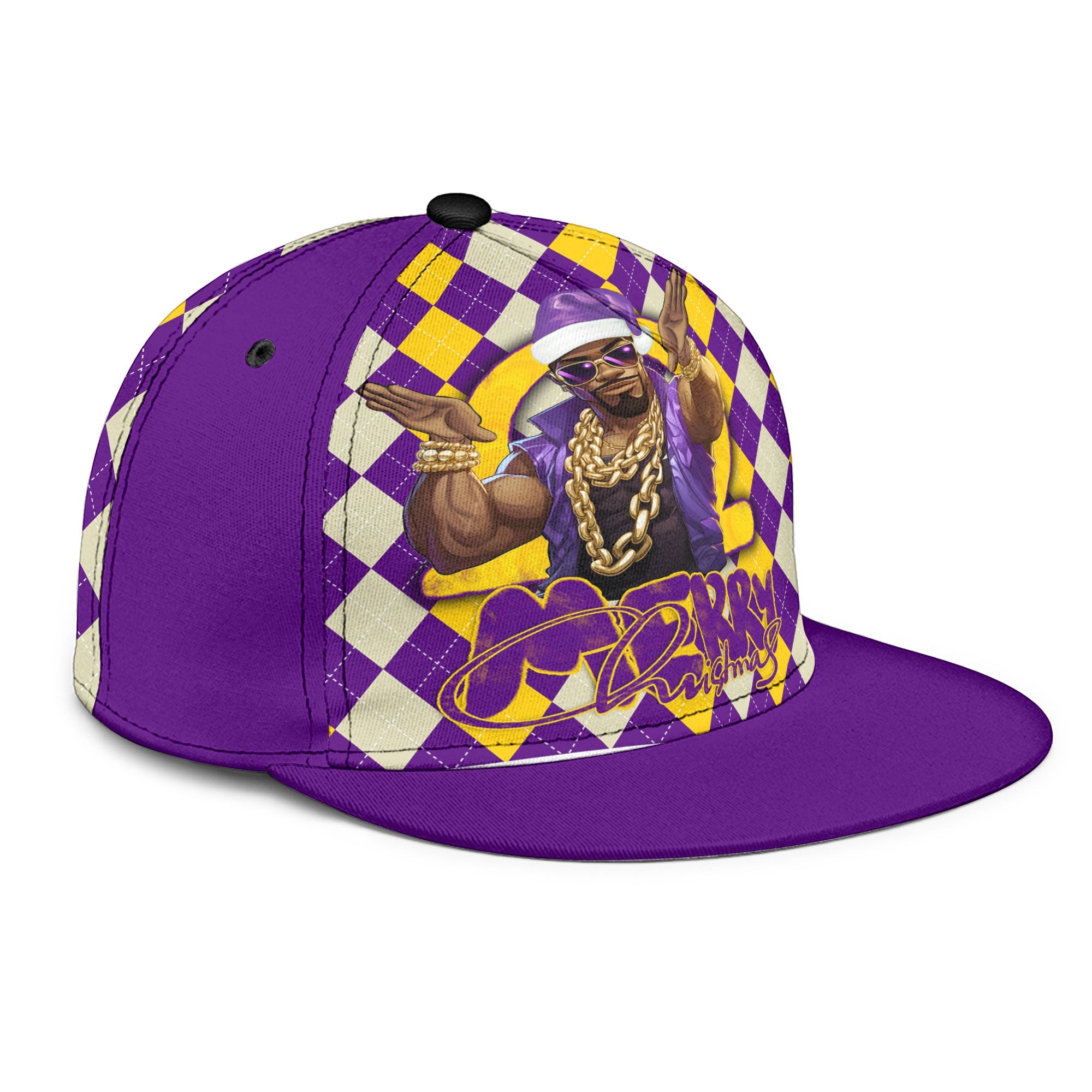 Fraternity Hat - OPP Christmas Snapback Hat Bulldog Purple Gold Caro Pattern Style