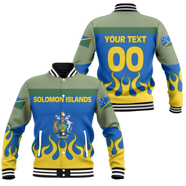 Solomon Islands Baseball Jacket Flag & Coat Of Arms Fire Hockey Style