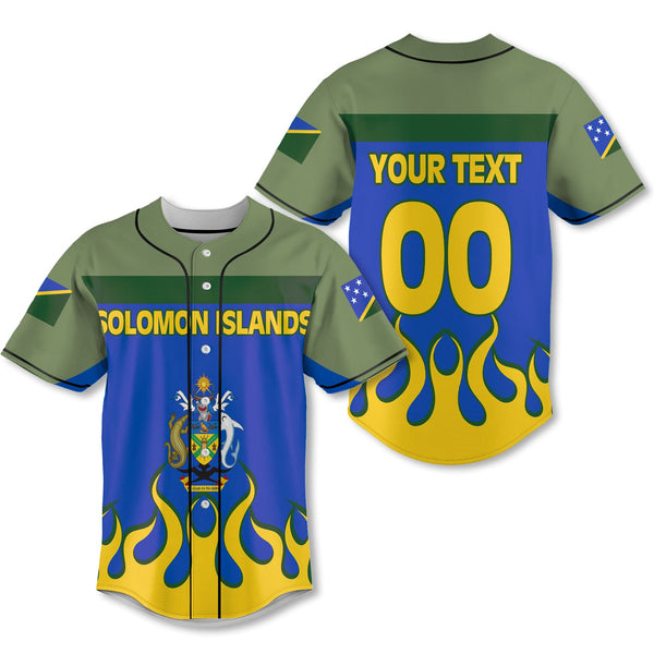 Solomon Islands Baseball Jersey Flag & Coat Of Arms Fire Hockey Style