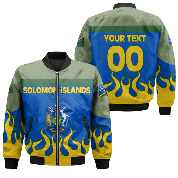 Solomon Islands Bomber Jacket Flag & Coat Of Arms Fire Hockey Style