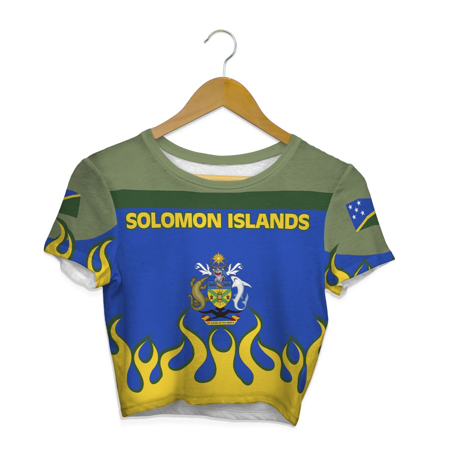 Solomon Islands Crop Top T Shirt Flag & Coat Of Arms Fire Hockey Style