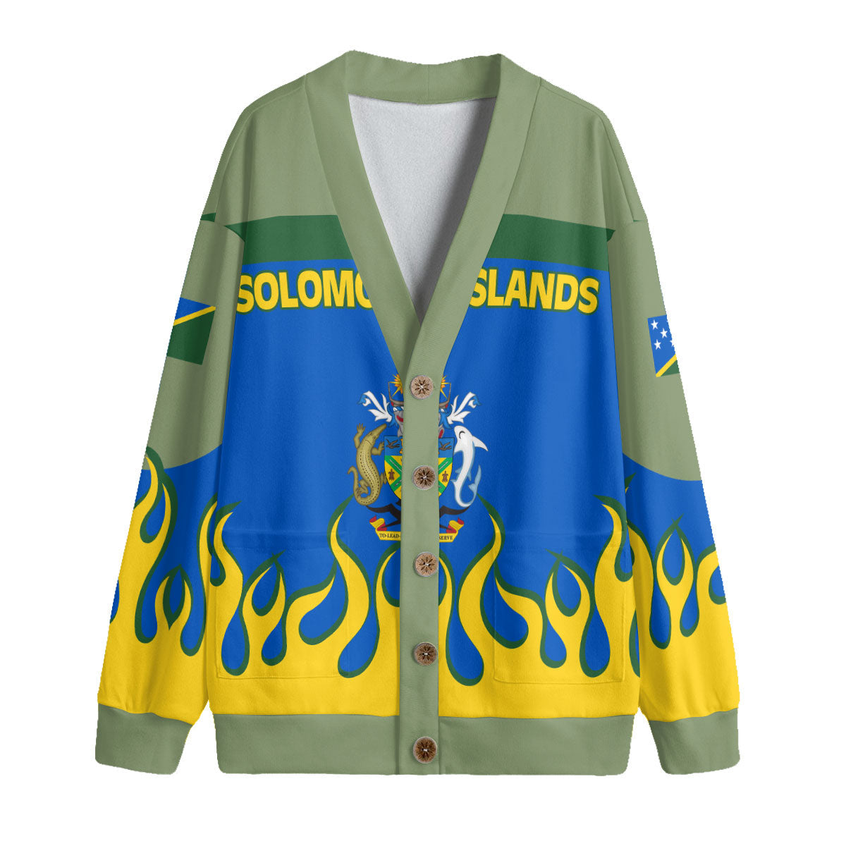 Solomon Islands Fleece Cardigan Flag & Coat Of Arms Fire Hockey Style