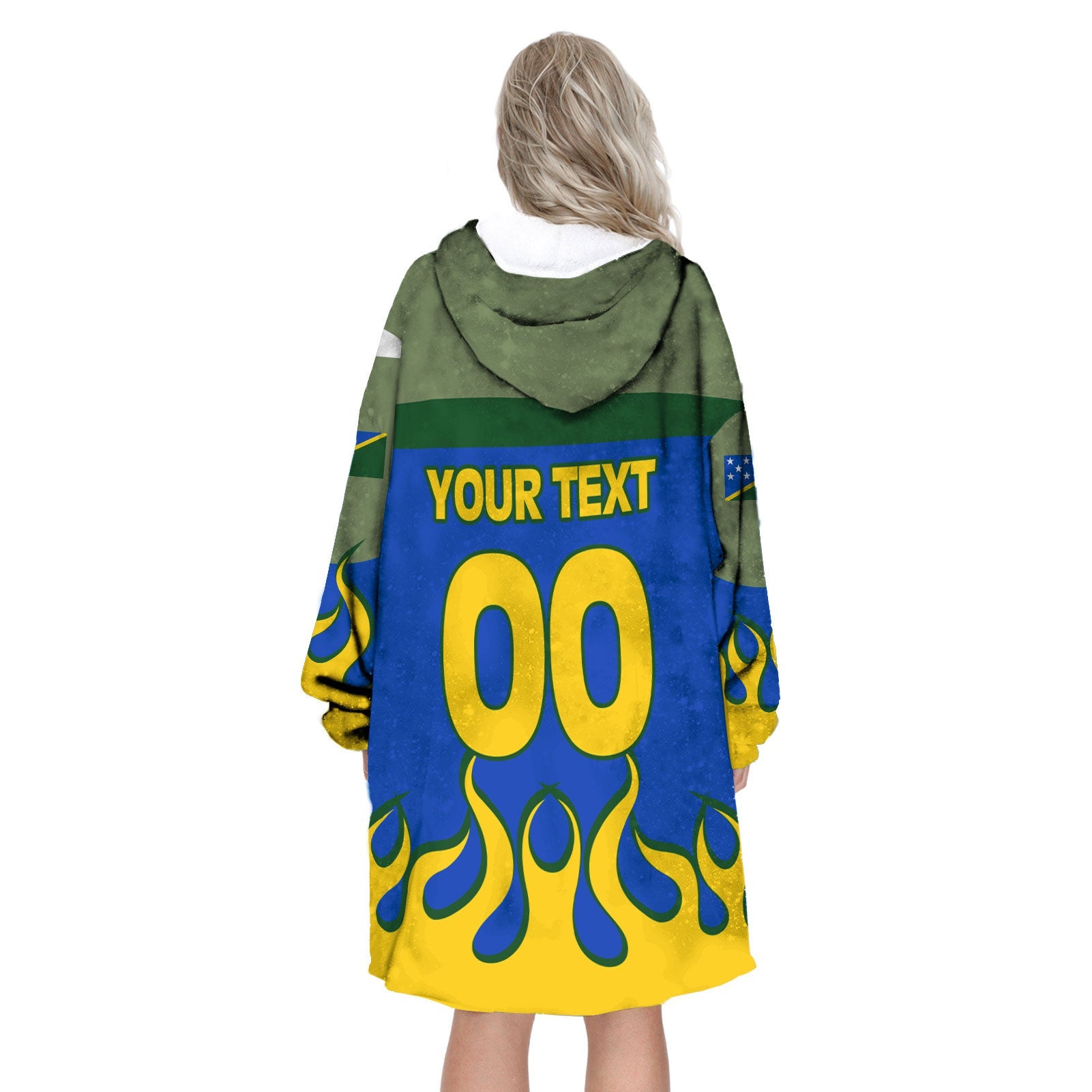 Solomon Islands Snug Hoodie Flag & Coat Of Arms Fire Hockey Style