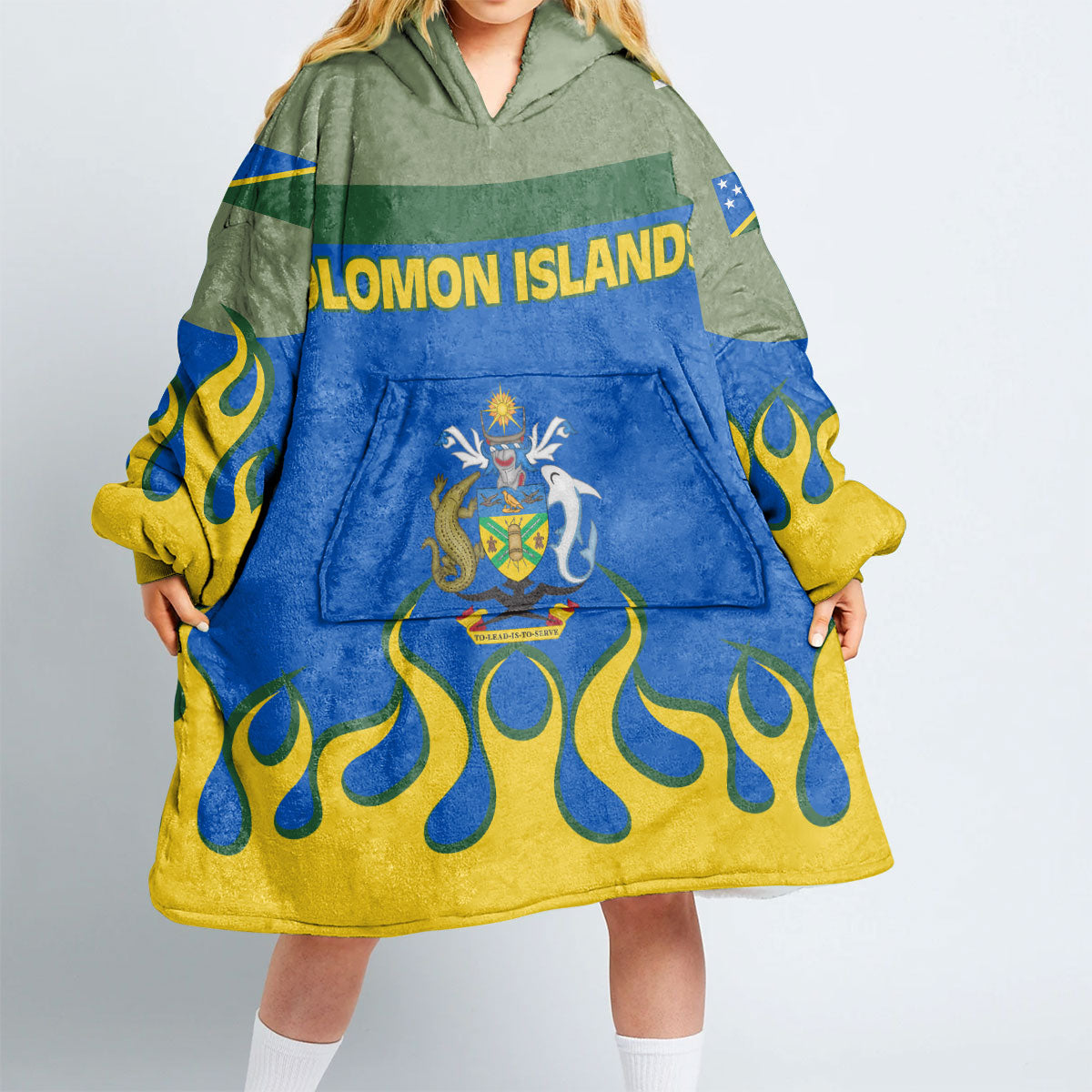 Solomon Islands Snug Hoodie Flag & Coat Of Arms Fire Hockey Style