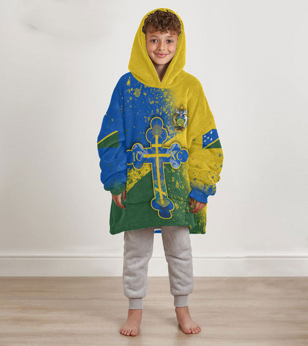 Solomon Islands Kid Snug Hoodie Flag & Coat Of Arms Orthodox Style