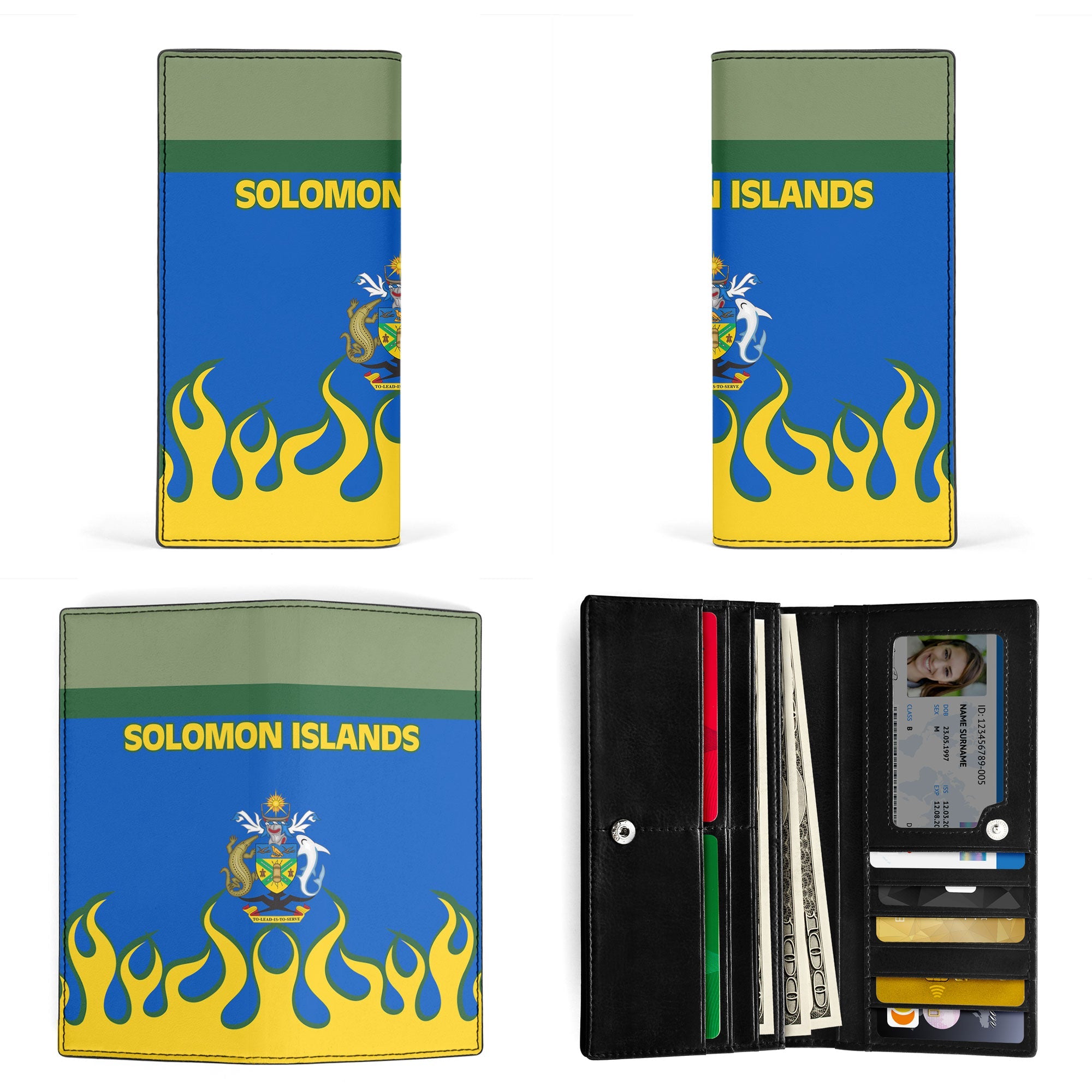 Solomon Islands Leather Wallet Flag & Coat Of Arms Fire Hockey Style