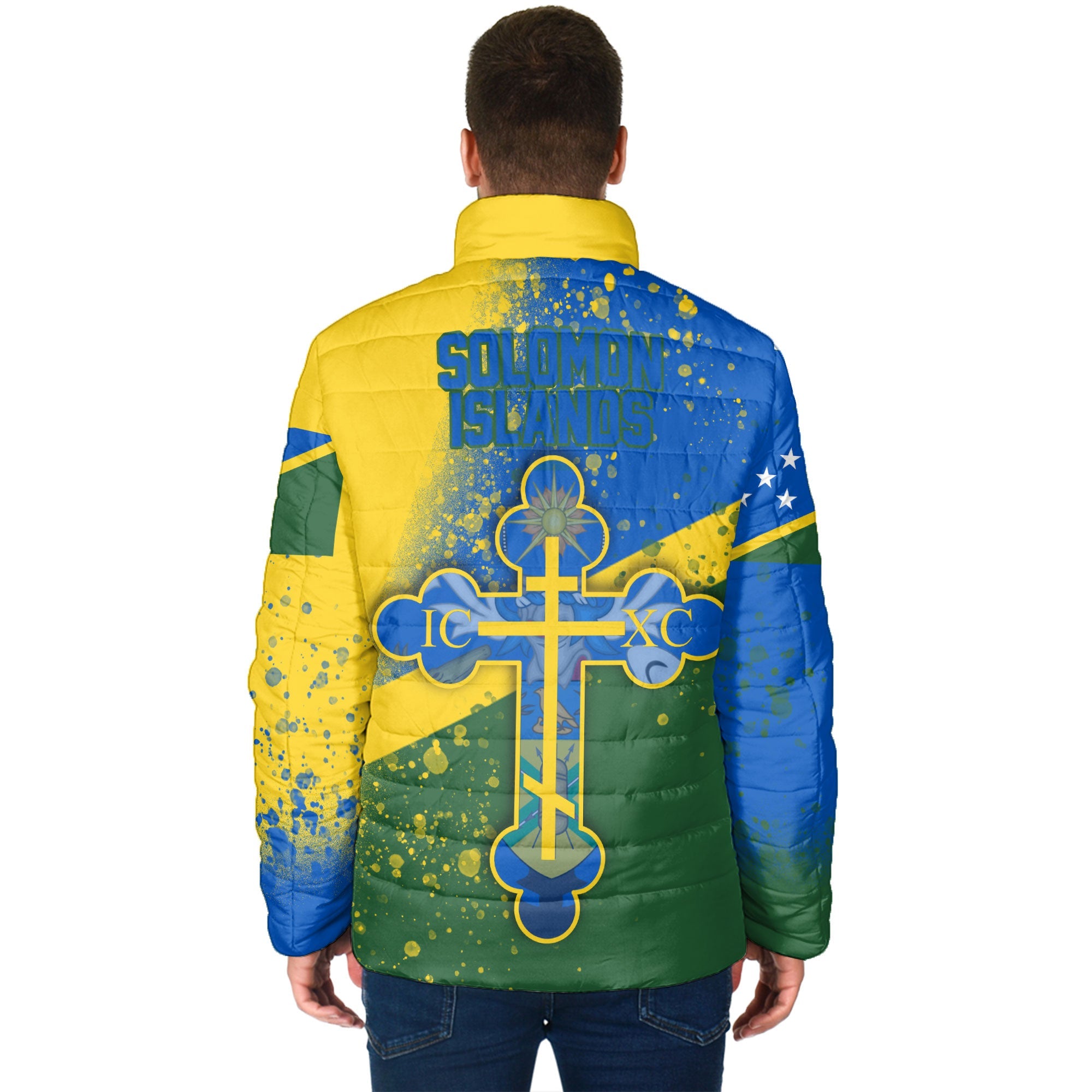 Solomon Islands Men Padded Jacket Flag & Coat Of Arms Orthodox Style