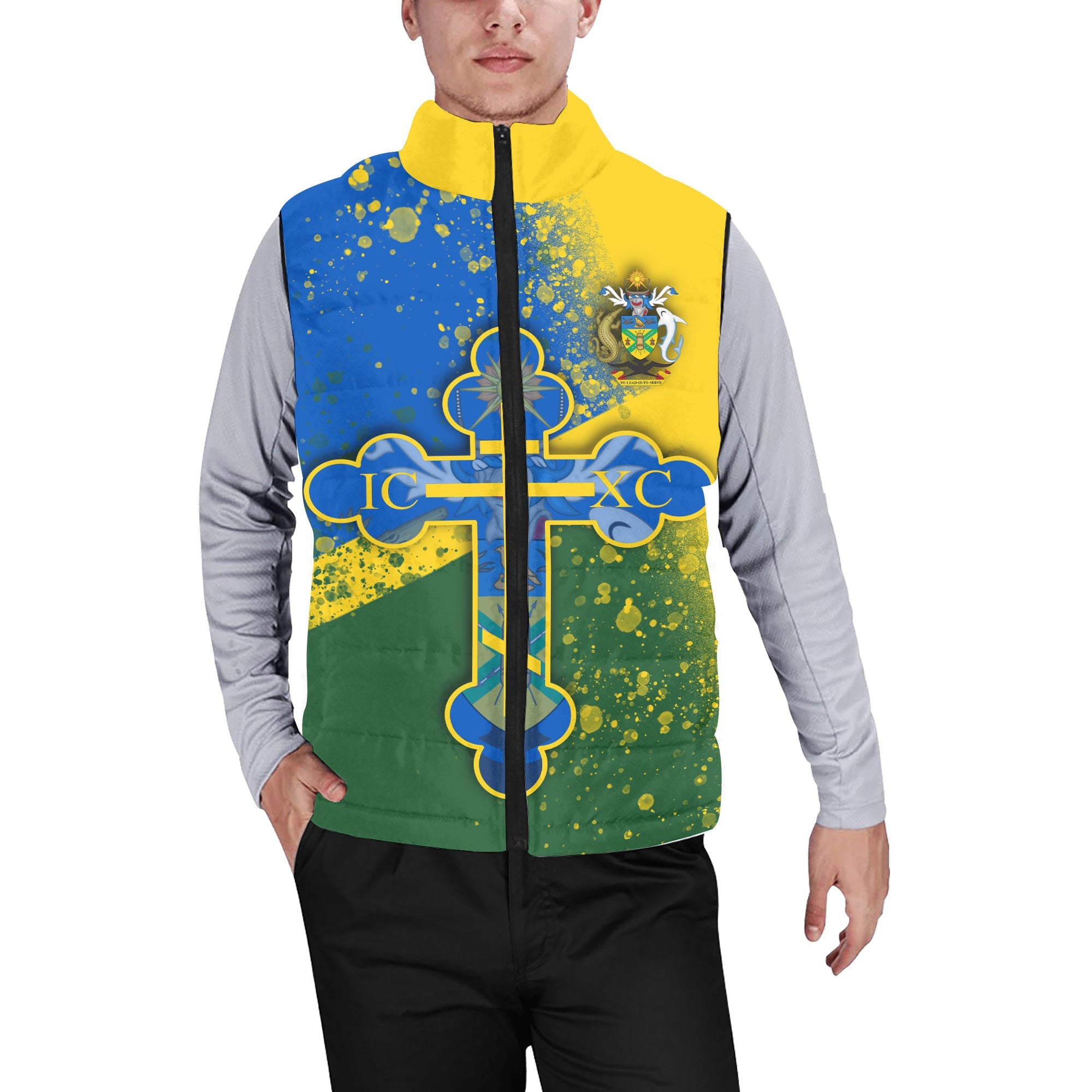 Solomon Islands Men Padded Jacket Vest Flag & Coat Of Arms Orthodox Style