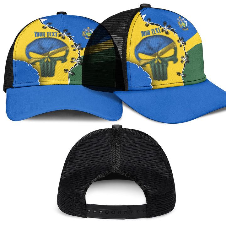 Solomon Islands Mesh Back Cap Flag & Coat Of Arms Skull Style