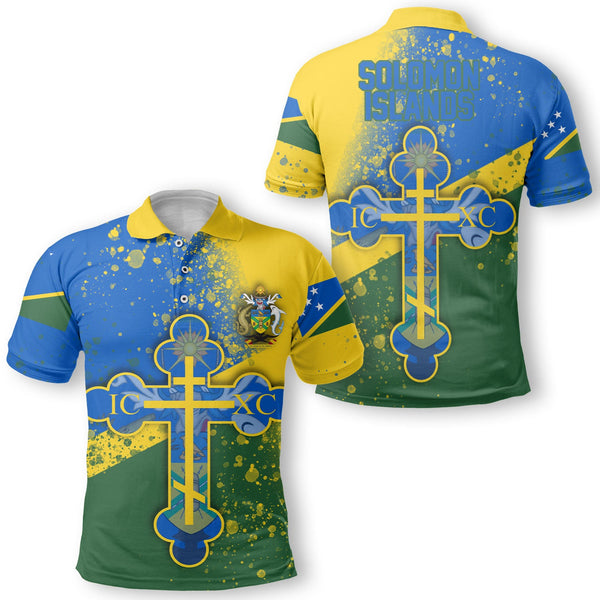 Solomon Islands Polo Shirt Flag & Coat Of Arms Orthodox Style