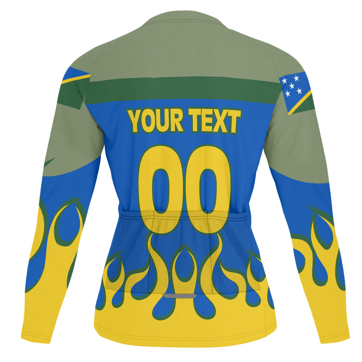 Solomon Islands Men's Cycling Jersey Long Sleeve Flag & Coat Of Arms Fire Hockey Style