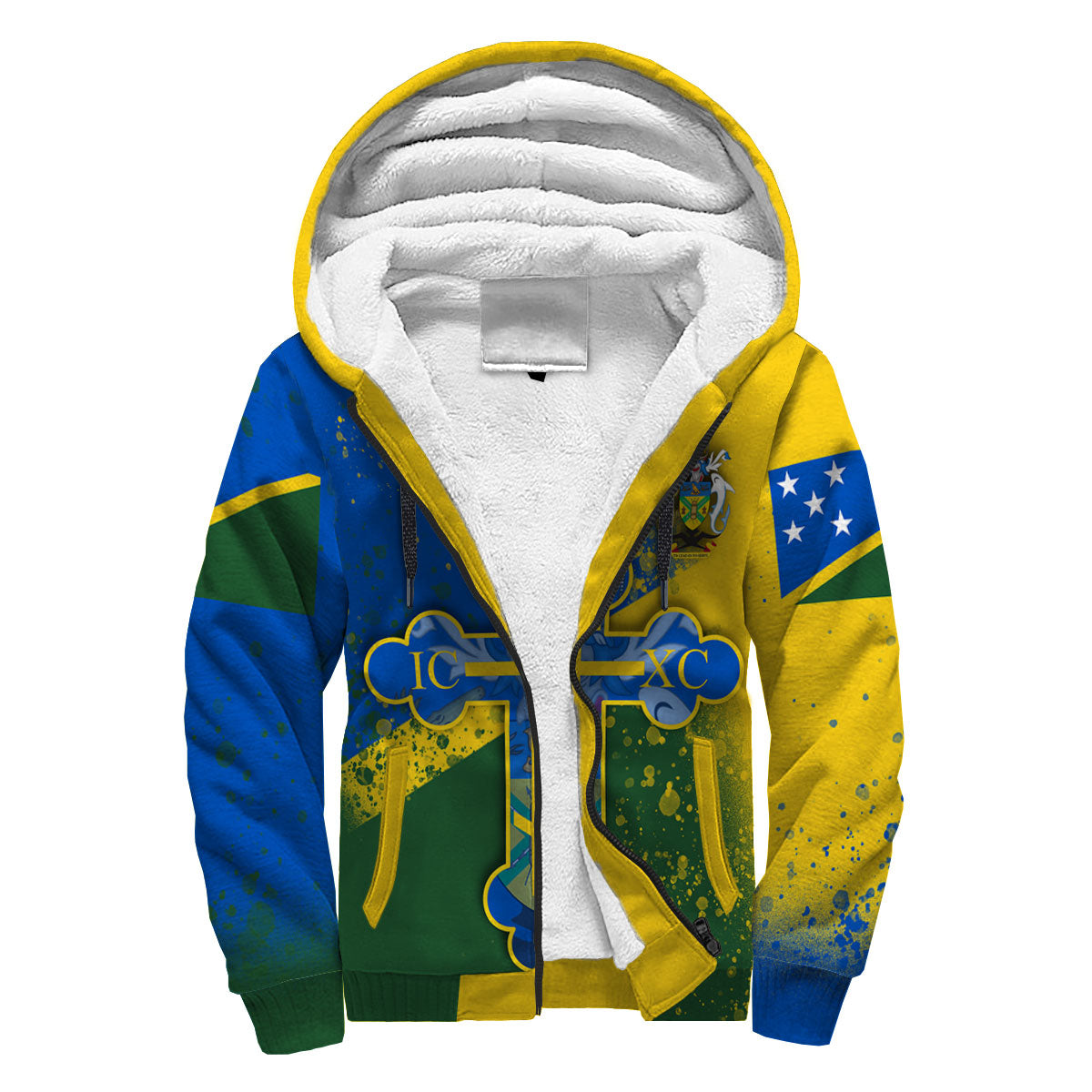 Solomon Islands Sherpa Hoodie Flag & Coat Of Arms Orthodox Style