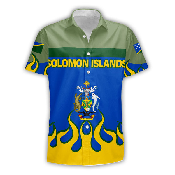 Solomon Islands Short Sleeve Shirt Flag & Coat Of Arms Fire Hockey Style