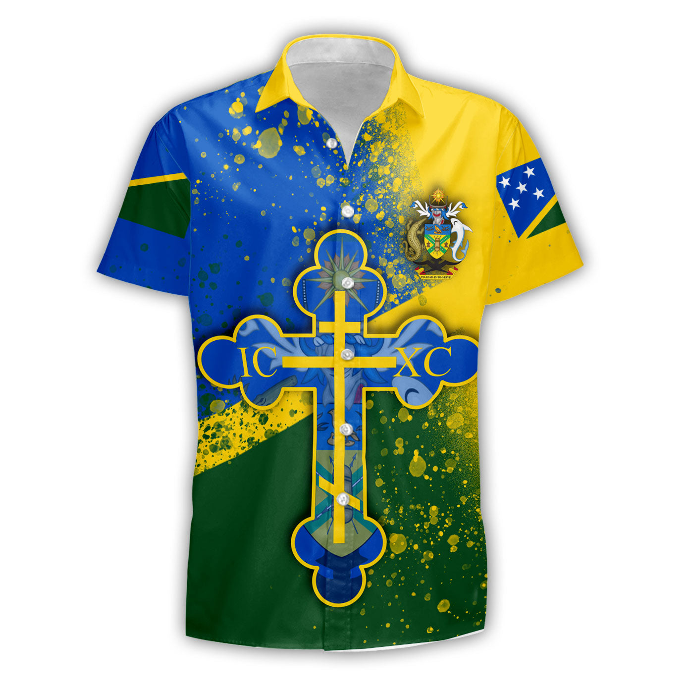 Solomon Islands Short Sleeve Shirt Flag & Coat Of Arms Orthodox Style