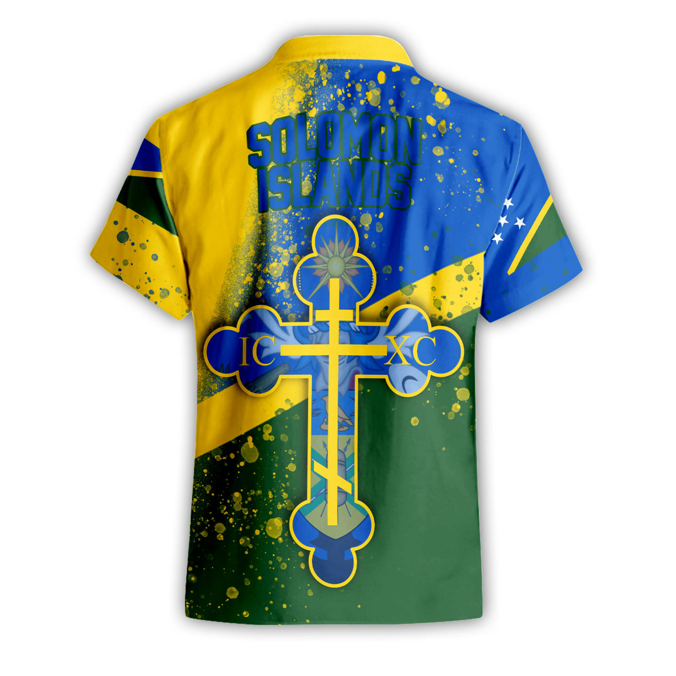 Solomon Islands Short Sleeve Shirt Flag & Coat Of Arms Orthodox Style