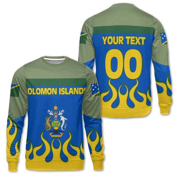 Solomon Islands Sweatshirt Flag & Coat Of Arms Fire Hockey Style