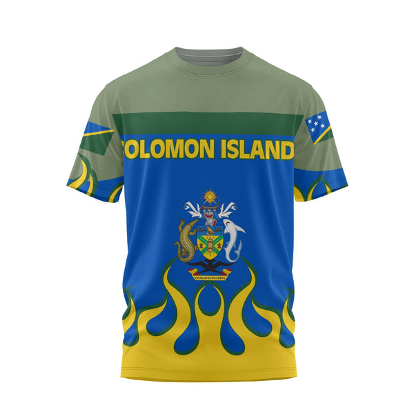 Solomon Islands T Shirt Flag & Coat Of Arms Fire Hockey Style