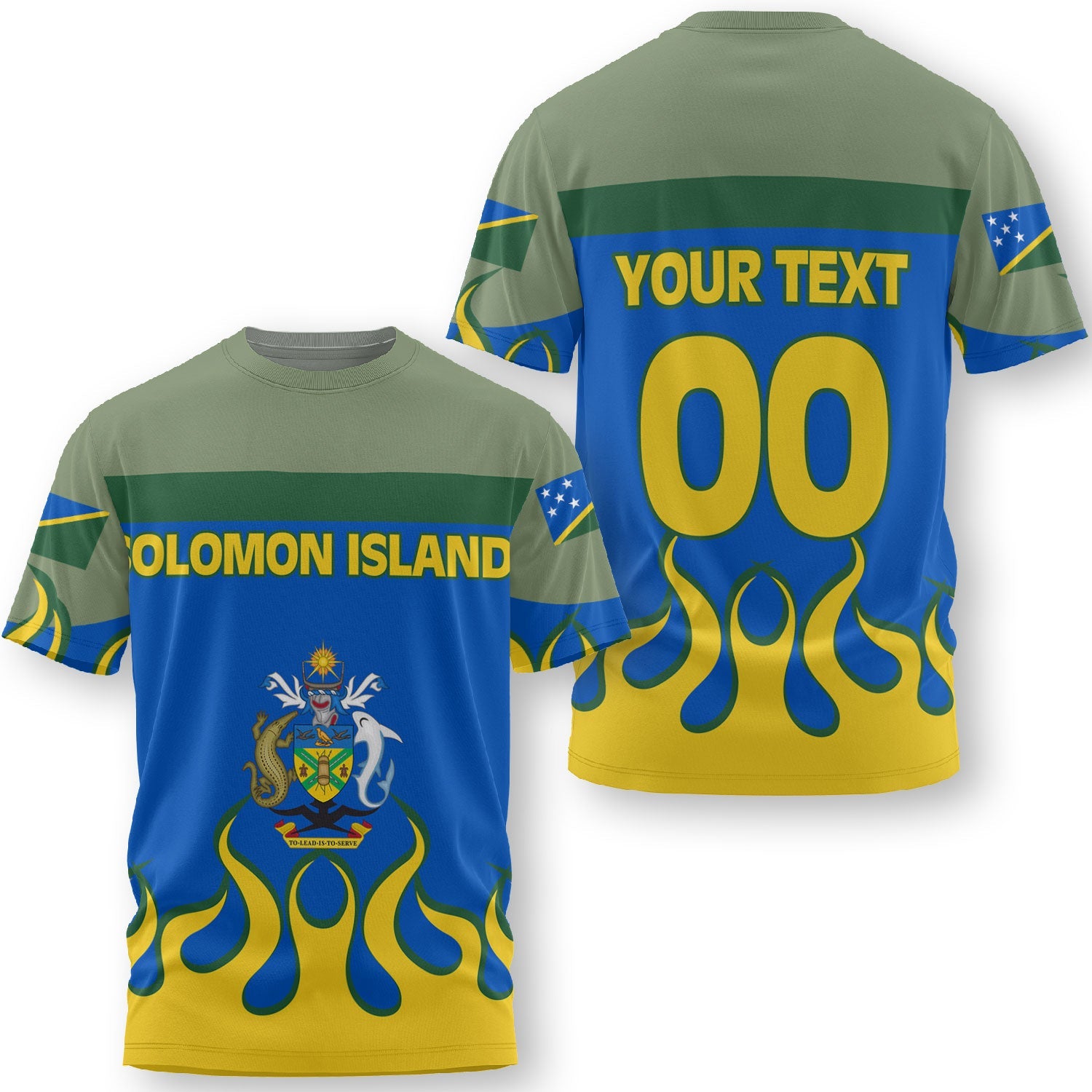 Solomon Islands T Shirt Flag & Coat Of Arms Fire Hockey Style