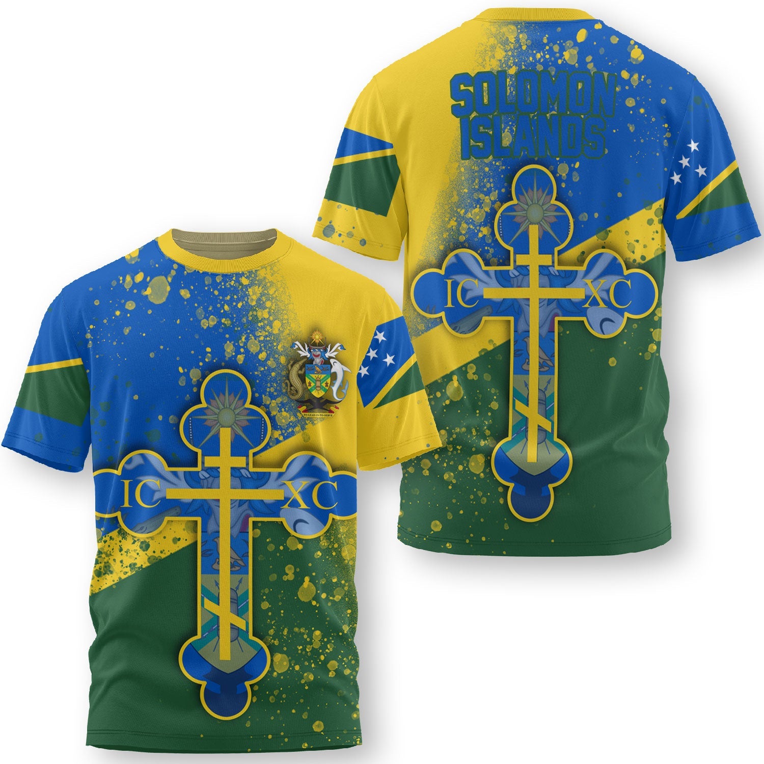 Solomon Islands T Shirt Flag & Coat Of Arms Orthodox Style