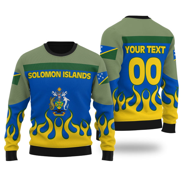 Solomon Islands Ugly Sweater Flag & Coat Of Arms Fire Hockey Style