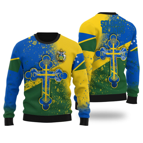 Solomon Islands Ugly Sweater Flag & Coat Of Arms Orthodox Style