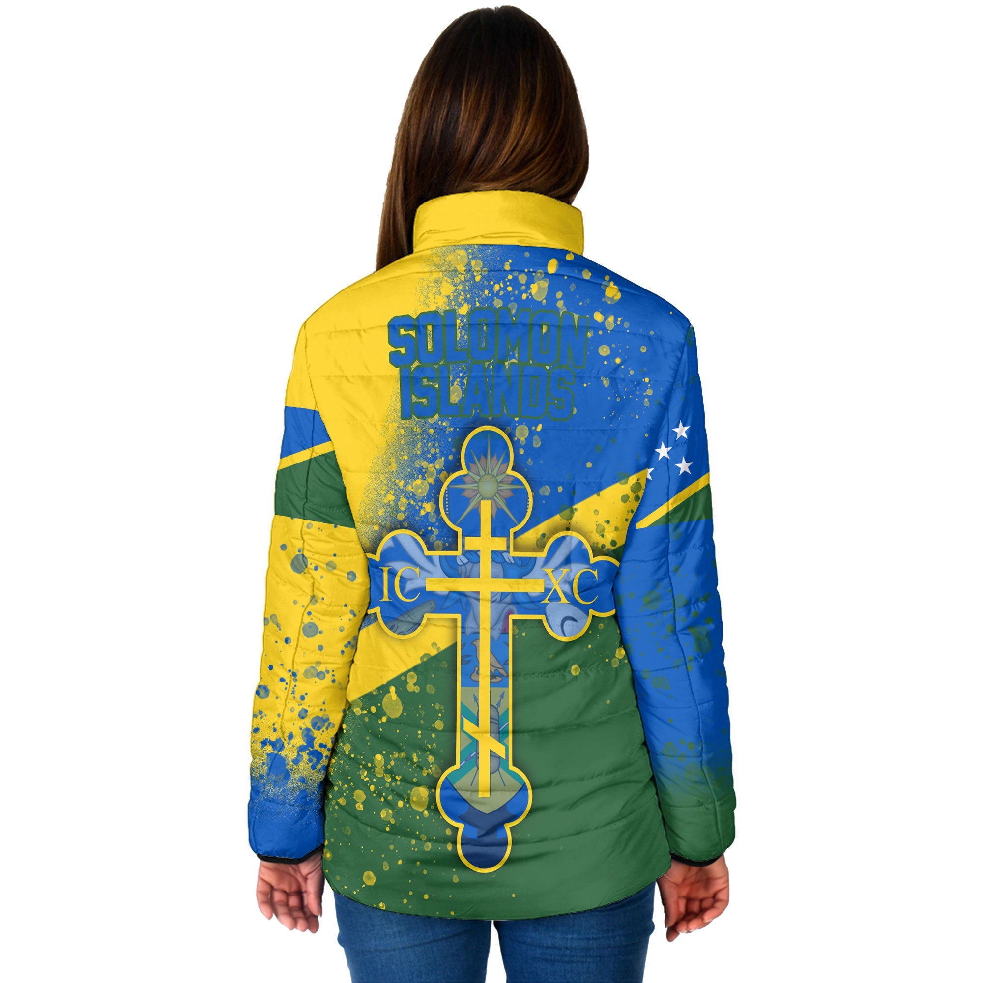 Solomon Islands Women Padded Jacket Flag & Coat Of Arms Orthodox Style