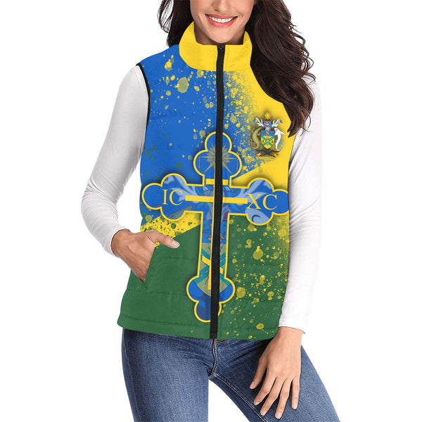 Solomon Islands Women Padded Jacket Vest Flag & Coat Of Arms Orthodox Style