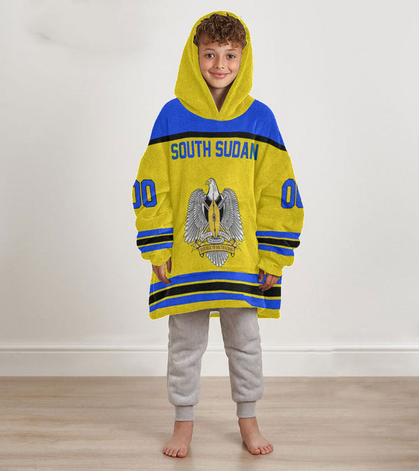 South Sudan Snug Hoodie Kid Flag & Coat Of Arms Hockey Style