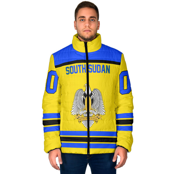 South Sudan Men Padded Jacket Flag & Coat Of Arms Hockey Style
