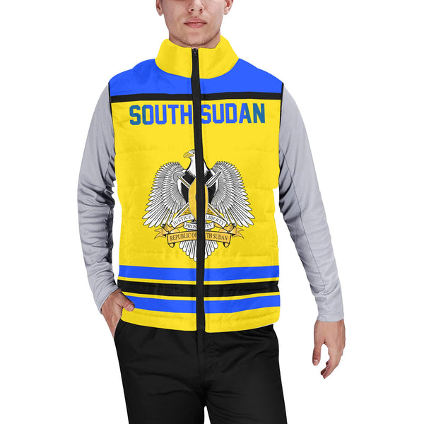 South Sudan Men Padded Jacket Vest Flag & Coat Of Arms Hockey Style