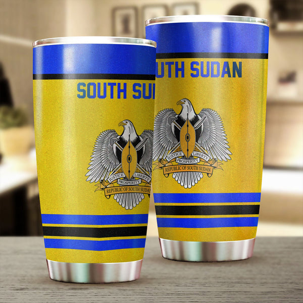 South Sudan Stainless Steel Glitter Tumbler Flag & Coat Of Arms Hockey Style