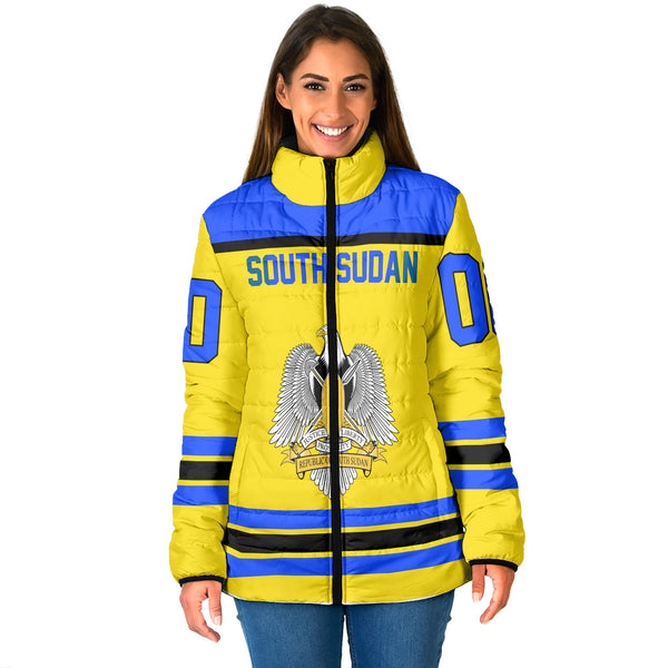 South Sudan Women Padded Jacket Flag & Coat Of Arms Hockey Style