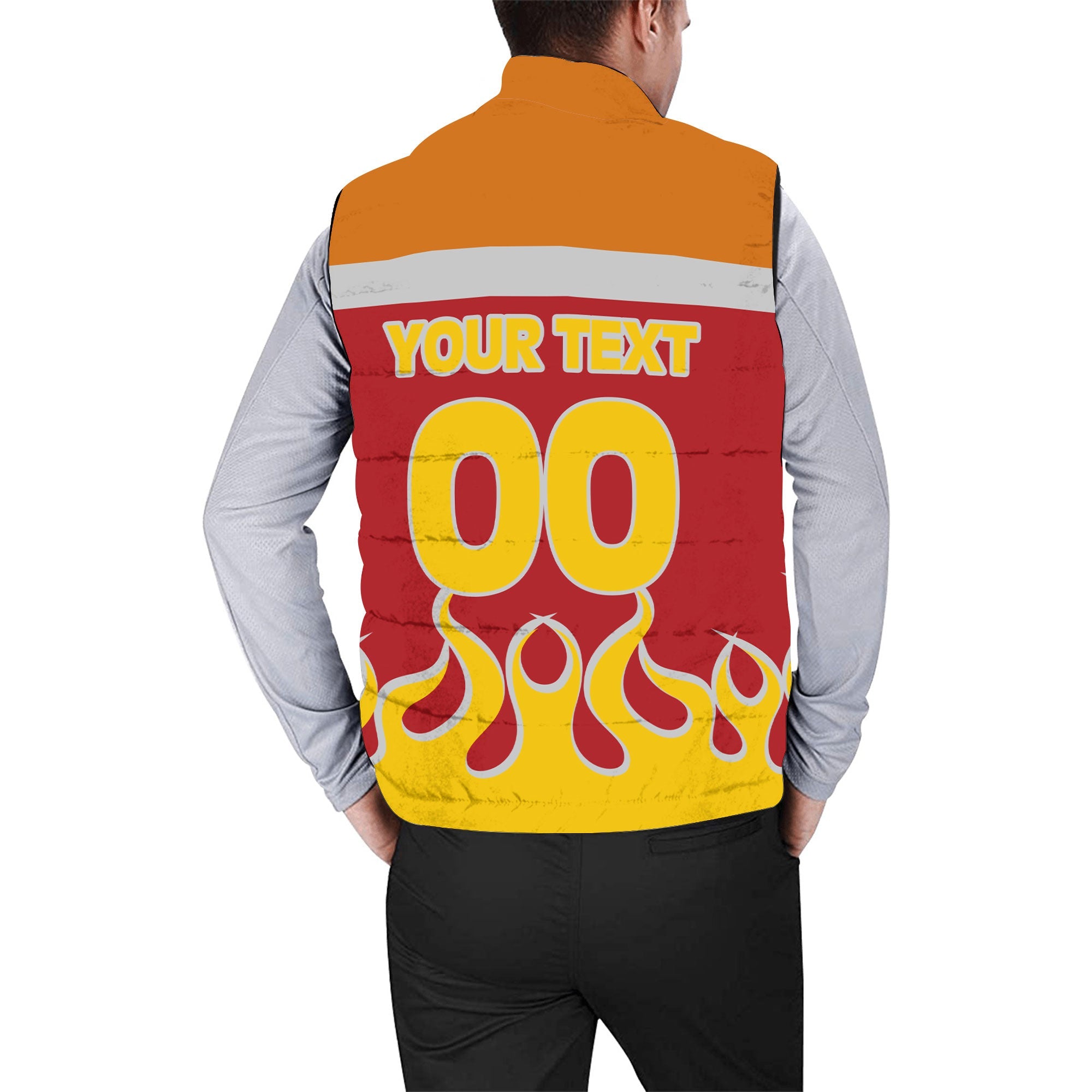 Spain Men Padded Jacket Vest Flag & Coat Of Arms Fire Hockey Style