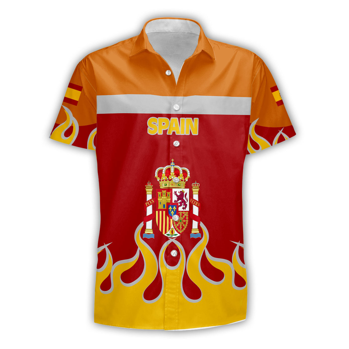 Spain Short Sleeve Shirt Flag & Coat Of Arms Fire Hockey Style