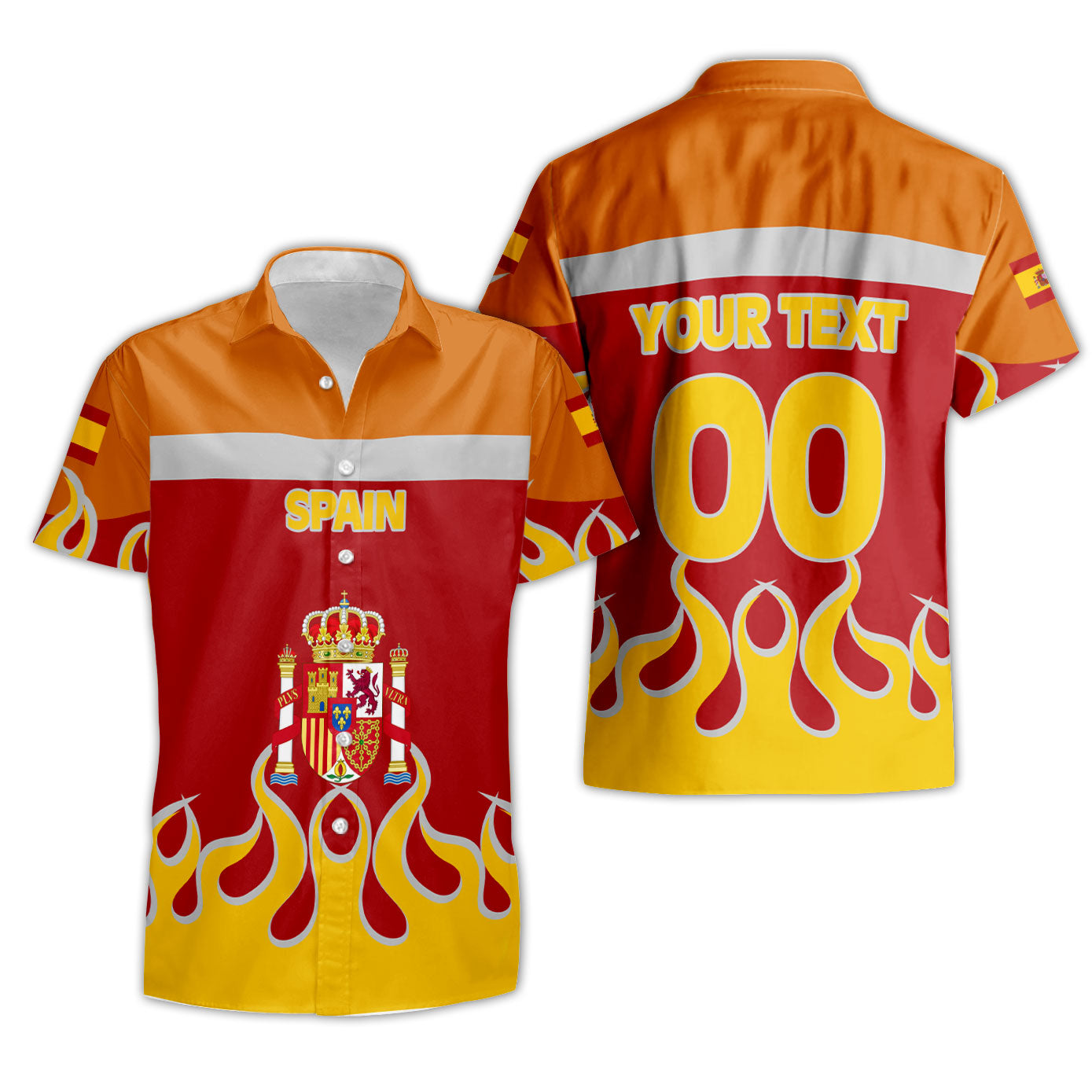 Spain Short Sleeve Shirt Flag & Coat Of Arms Fire Hockey Style