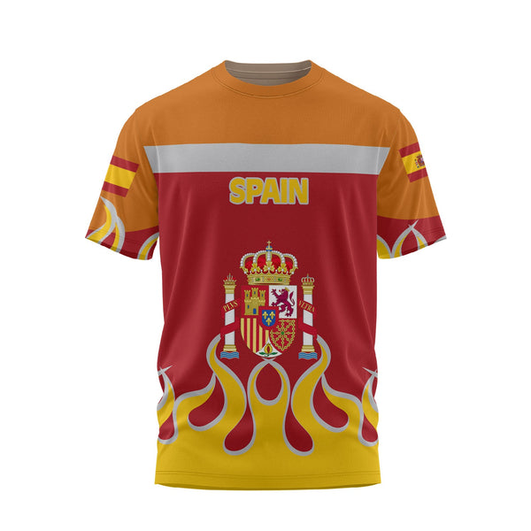 Spain T Shirt Flag & Coat Of Arms Fire Hockey Style