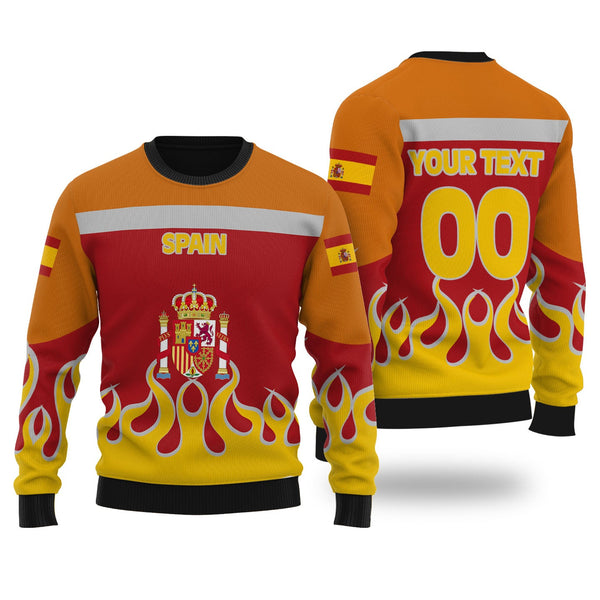 Spain Ugly Sweater Flag & Coat Of Arms Fire Hockey Style