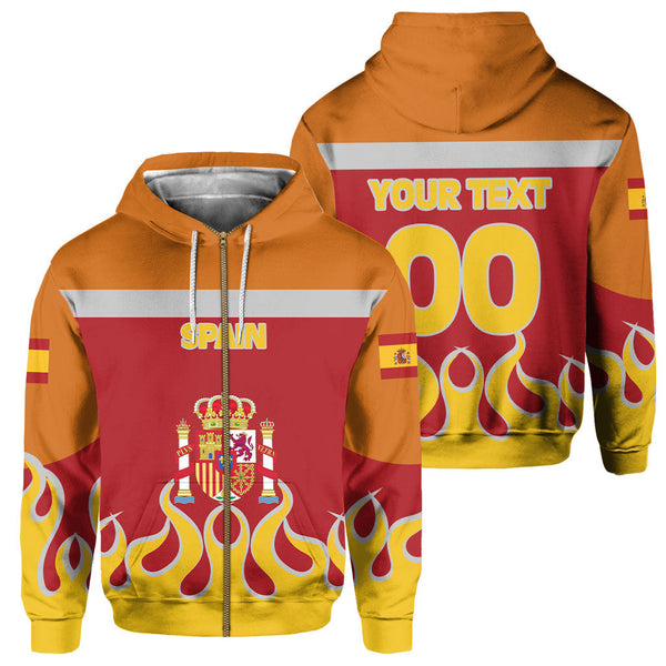 Spain Zip Hoodie Flag & Coat Of Arms Fire Hockey Style