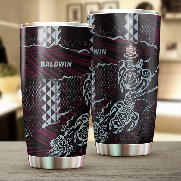 Hawaii Baldwin High School Stainless Steel Glitter Tumbler Polynesian Turtle Style