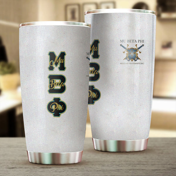 Fraternity Tumbler - Mu Beta Phi Stainless Steel Glitter Tumbler Original White Style