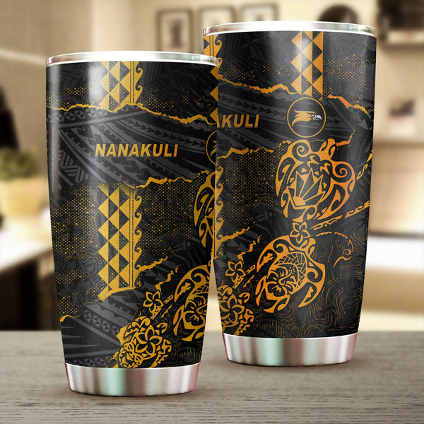 Hawaii Nanakuli High School Stainless Steel Glitter Tumbler Polynesian Turtle Style