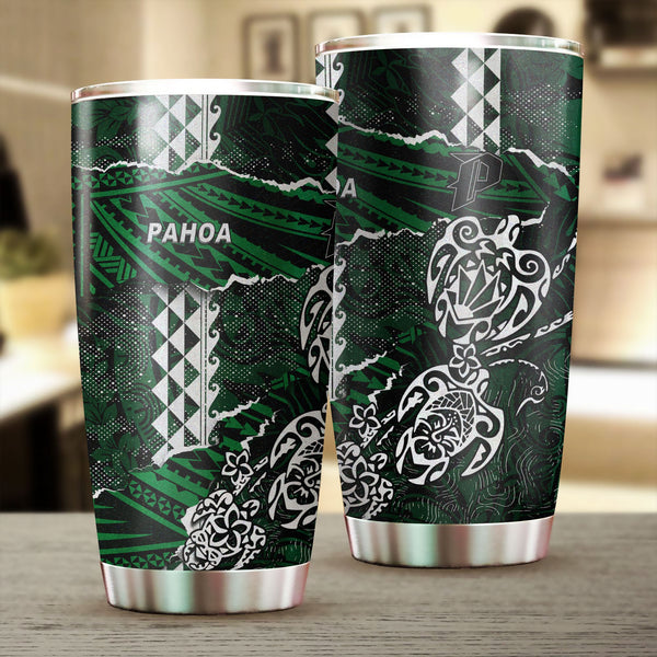 Hawaii Pahoa High & Intermediate School Stainless Steel Glitter Tumbler Polynesian Turtle Style