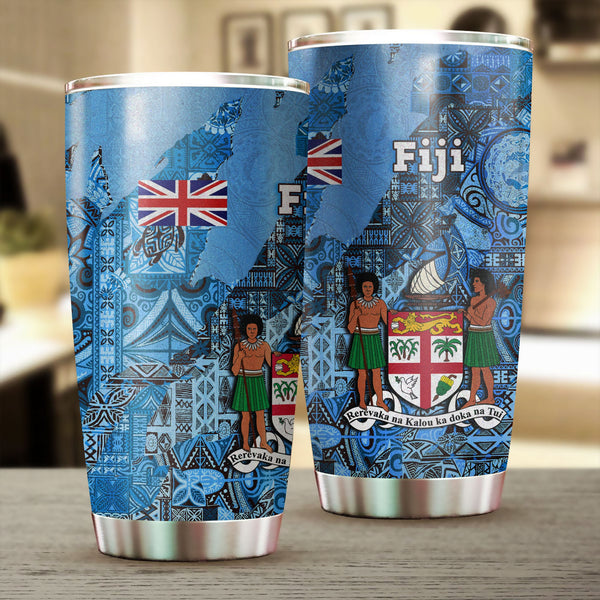 Fiji Flag & Coat Of Arms Stainless Steel Glitter Tumbler